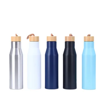 500ml pure color Coke cup Leakproof Large capacity 304 stainless steel vacuum cup sports bottle with bamboo lid  rope lift