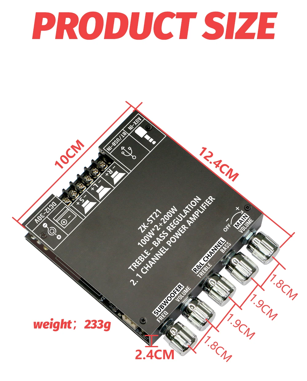 ZK-ST21 100W*2+200W TPA3221 BT Power Amplifier Board with