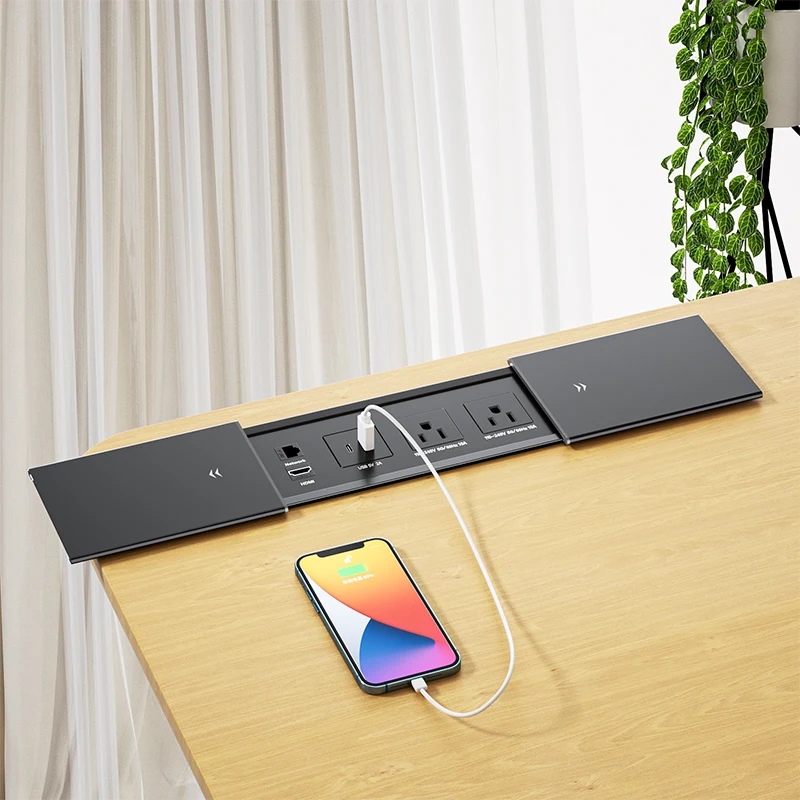220V 10A Conference Recessed Power Socket with USB-C Table Power Strip with CAT-6 Power Socket Extension