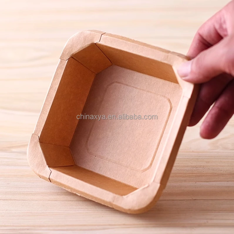 New Design Kraft Paper Take-Out Food Box Disposable Biodegradable Square Bottom Octagonal Bowl Lid Stamped Printing Handling details