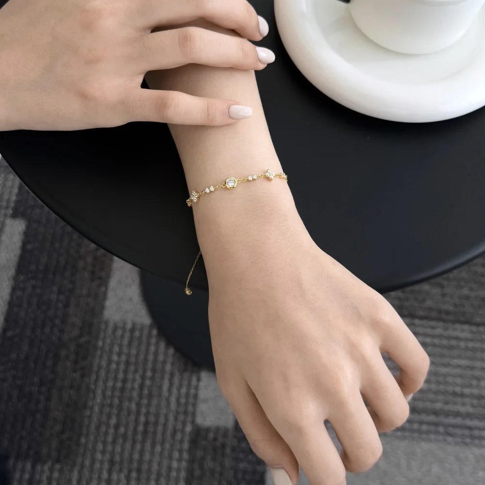 KAKODIY Fashion Design Rhodium 18K Gold Plated Sterling Silver Chain 5A Zirconia Multi Pendant Four Leaf Clover Bracelet detail 9