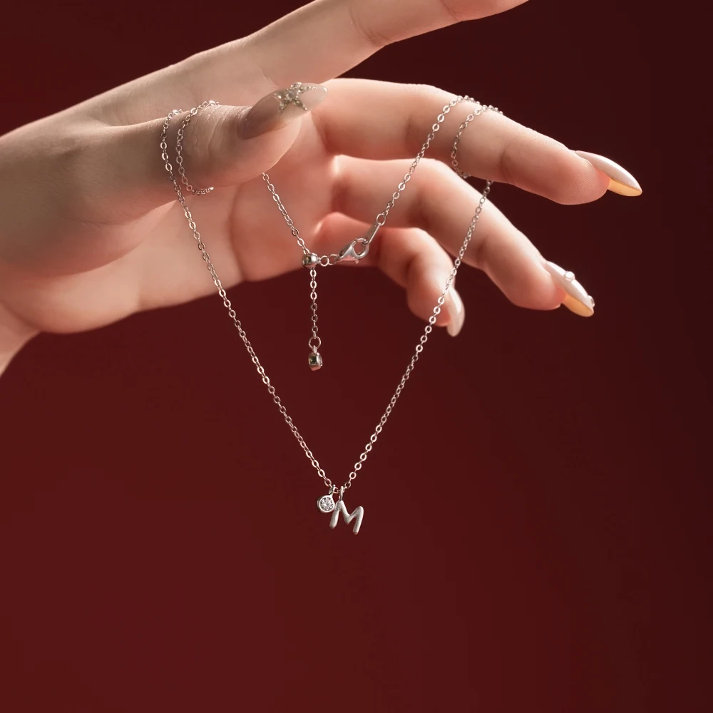 KAKODIY Initial Necklace Rhodium Plated 925 Sterling Silver 5A Zirconia Small -M- Monogram Pendant Necklace for Women detail 1