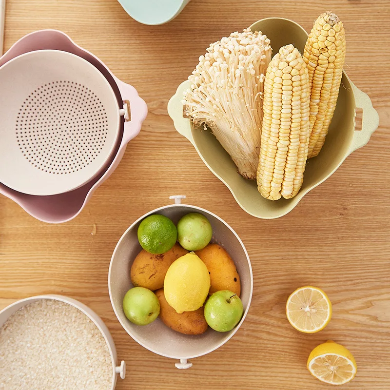 Пшеничная солома, пластиковая кухонная корзина для мытья овощей, фруктов, дуршлаг