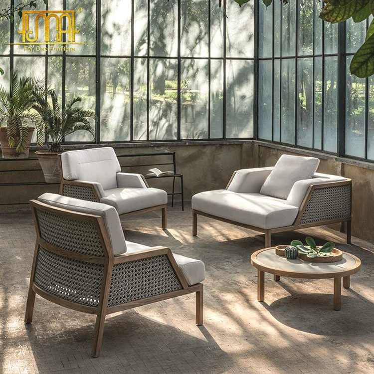 Patio Furniture Outdoor Teak Wood Lounge Dining Chair With Cushions