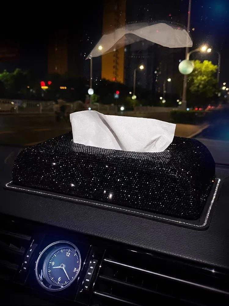 High quality paper napkin holder car interior diamond tissue box customized rhinestone boxes