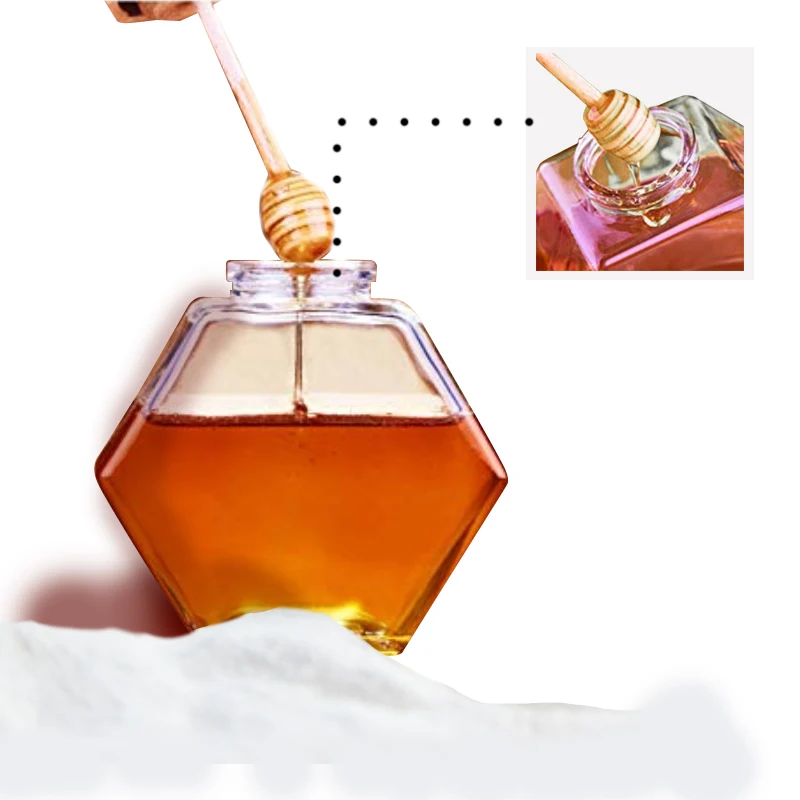 Pot à miel hexagonal en verre transparent de 220 ml avec couvercle en verre et cuillère à miel
