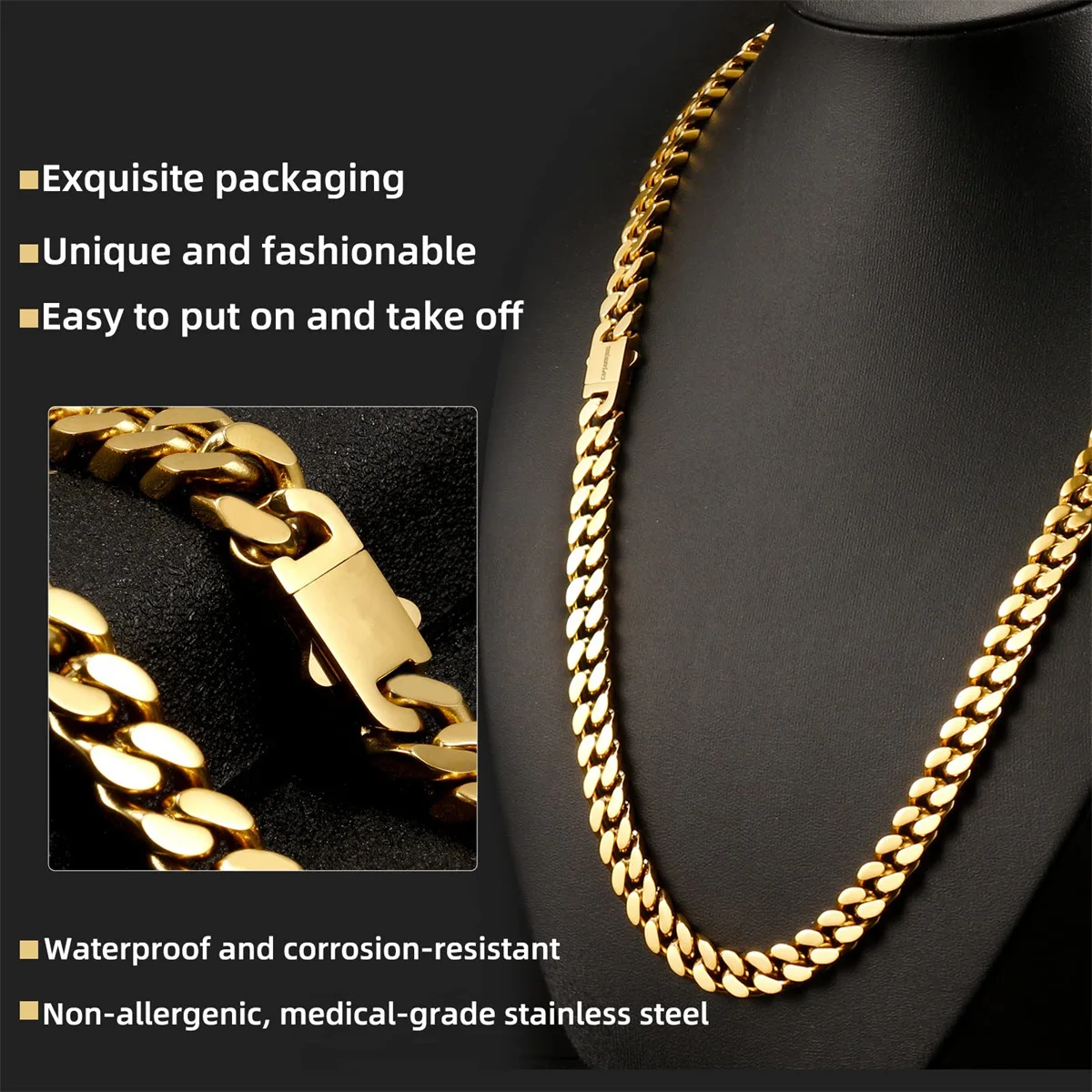 8MM 18K Gold Plated Miami Cuban Link Chain Hip Hop Jewelry
