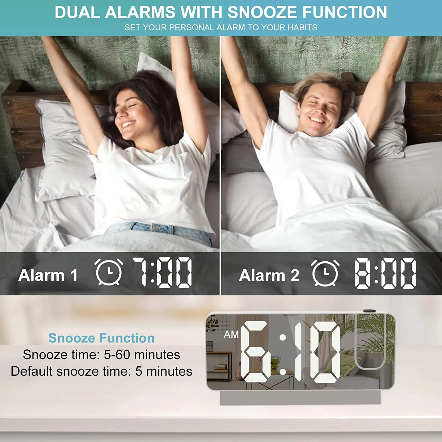 Fullwill Digital Calender Clock with Milliseconds Alarm Digit Clock Projector for Sale Desk Clocks LED Projection Display Modern