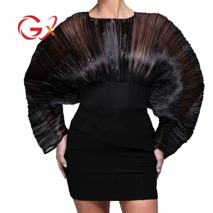 GX0210 Luxury Quality Women Clothes Boutique O-Neck Yarn Super Big Bat Long Sleeve Bandage Mini Dress Sexy Party Evening Dresses