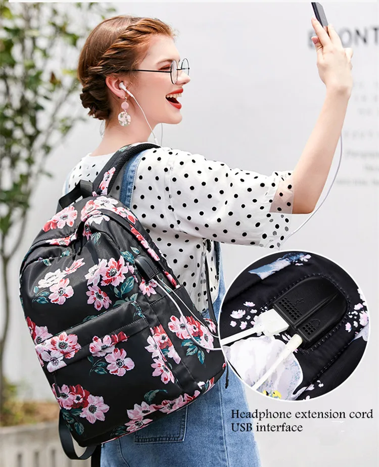 Personalised School Bags with Lunch Box Black Flower Backpack Bulk Character Satchel