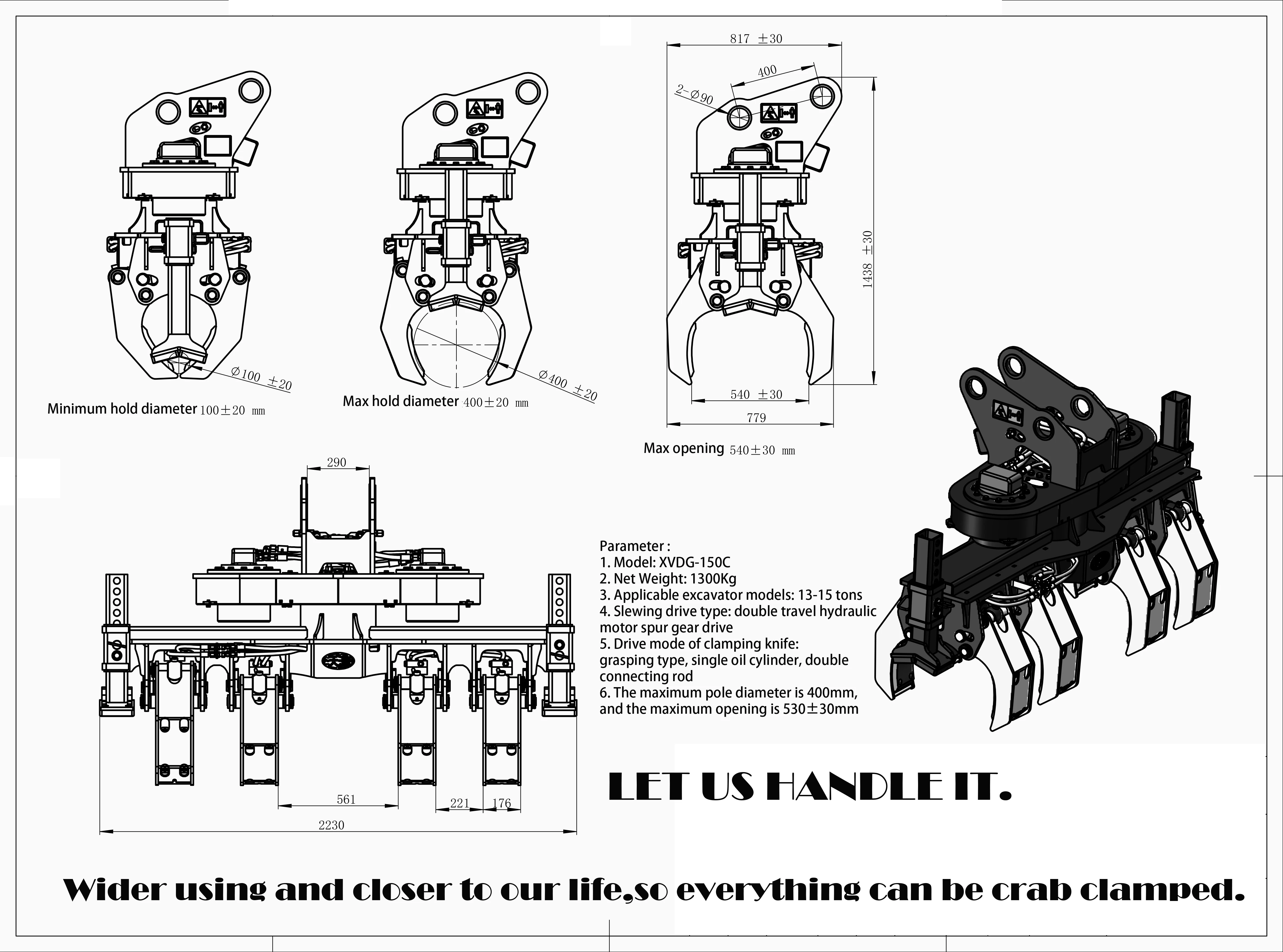 Excavator Rotating Grapple 360-degree Wood Grappler Hydraulic Rock ...