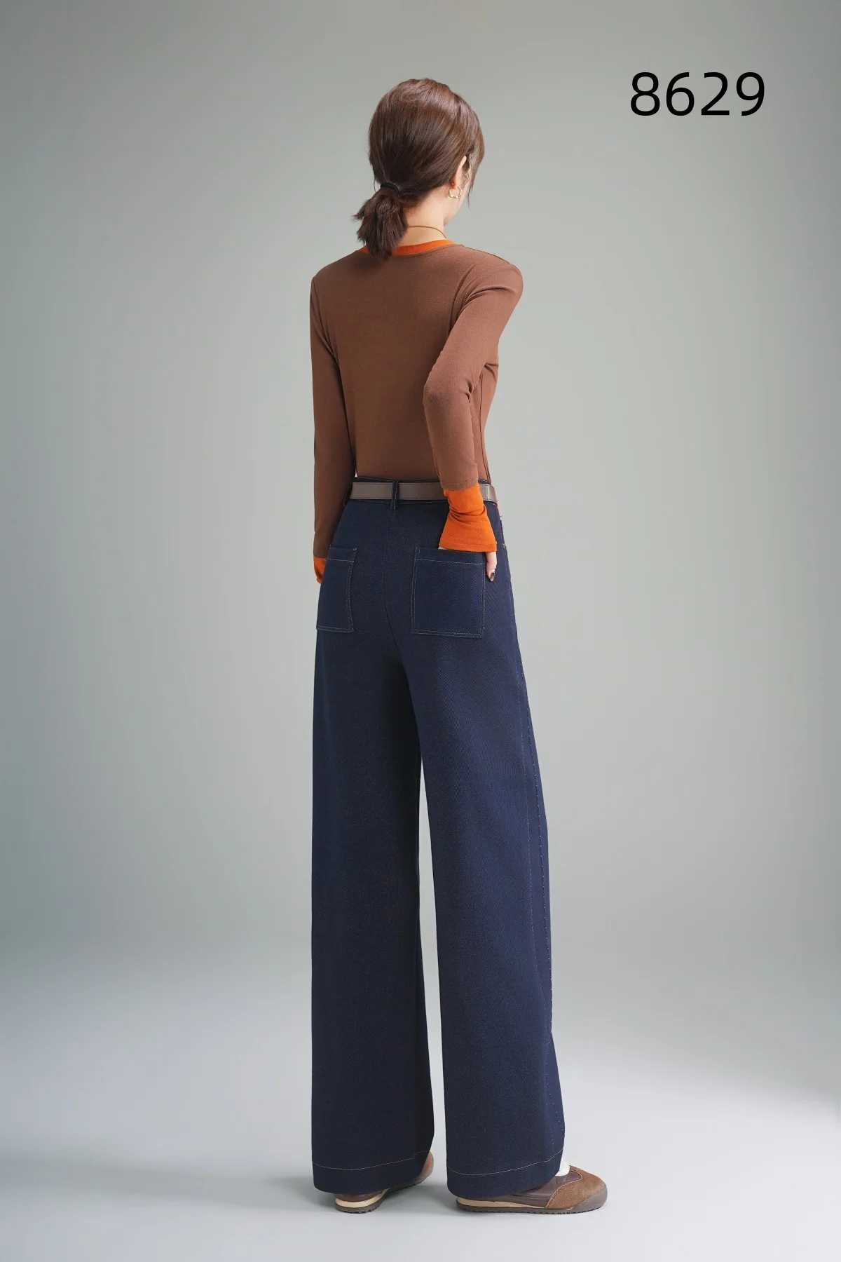 Lady's High-Waisted Wide-Leg Fall/Winter Office Pants Breathable Plain Dyed Solid Color Long Zipper Fly Anti-Wrinkle Wear a Belt