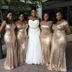 Gold Sequins Bridesmaid Dresses Mermaid African Maid of Honor Gowns Wedding Dresses for Bridesmaid