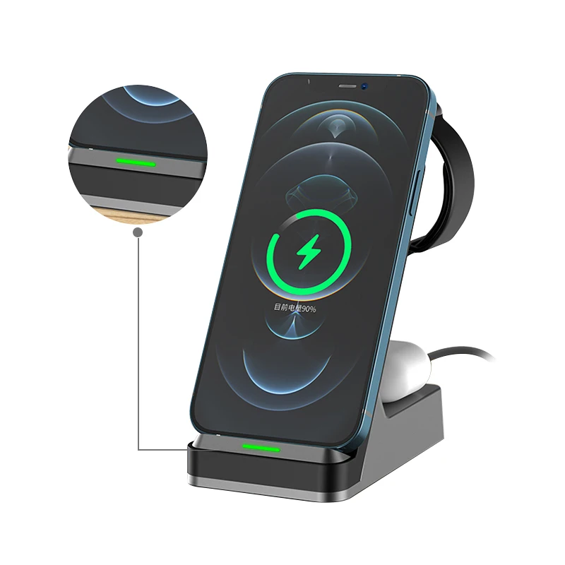 3 in 1  Wireless Charger Stand for iPhone 12 Pro Max for Apple Watch 10W Fast Wireless Charging Dock Station for Airpods