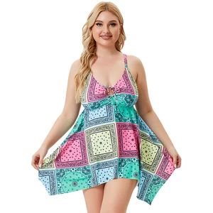 Sexy 2 Piece Bikini With Cover Ups Beach Dress Woman Large Breast Swimsuit Dresses Plus Size Bathing Suit Swim Wear for Women
