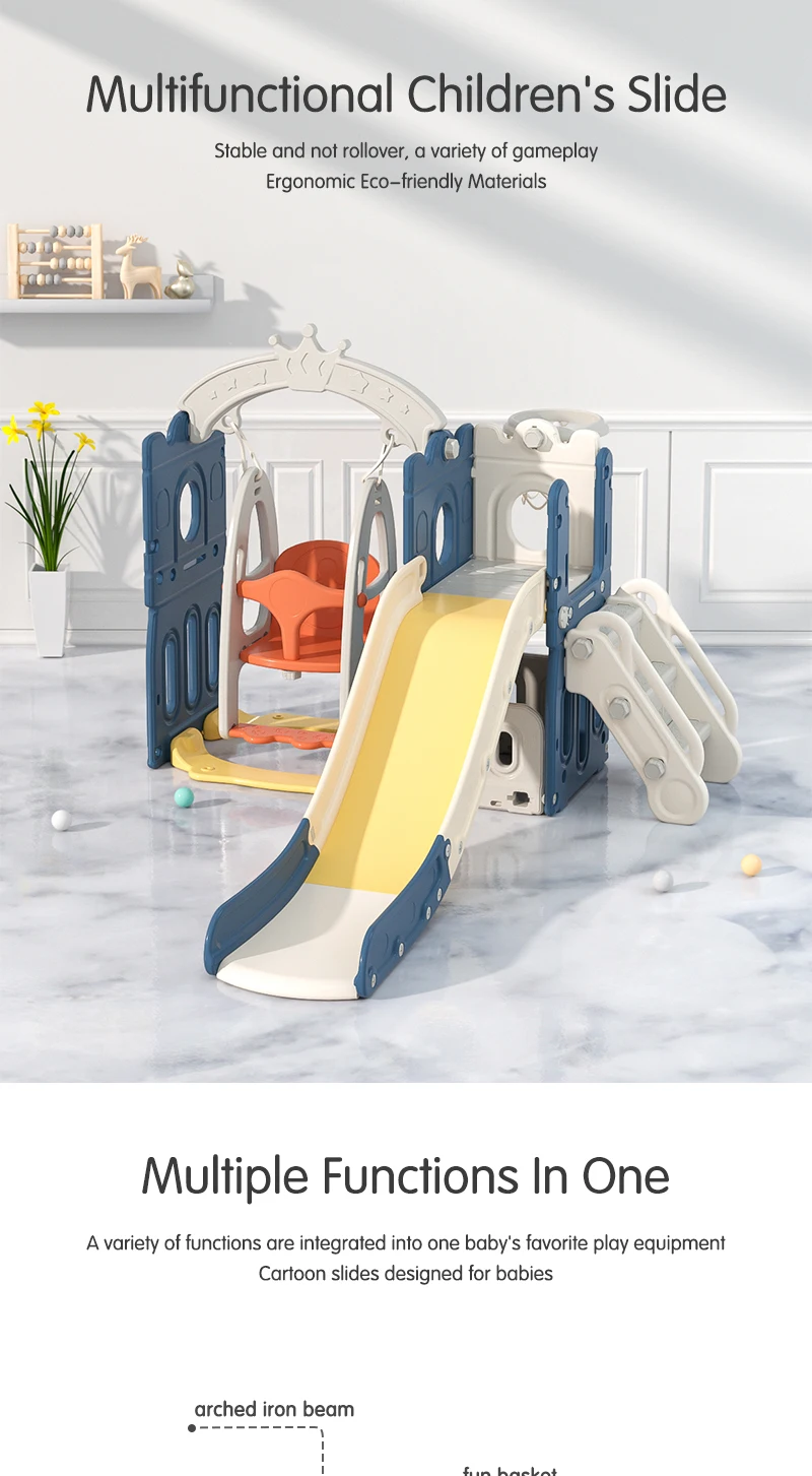 product top selling indoor playground set pe material sliding playhouse with swing for kids garden occasion-2