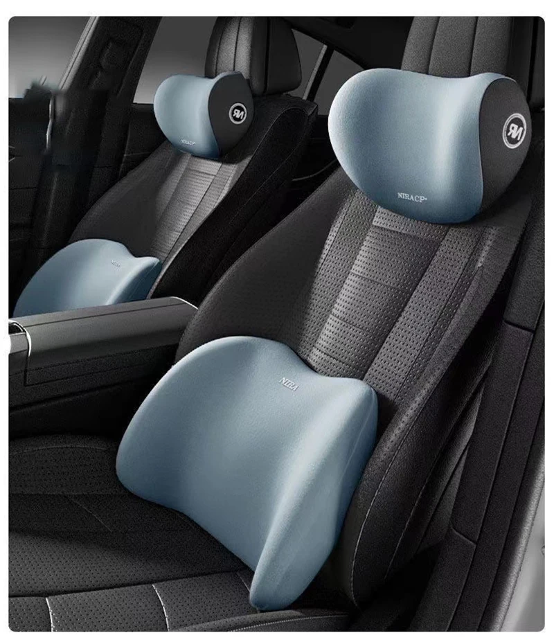 1 Set Car Neck Headrest Pillow Rest Head Support Memory Travel Guard Universal Car Supplies(one Neck Cushion One Lumbar Support)