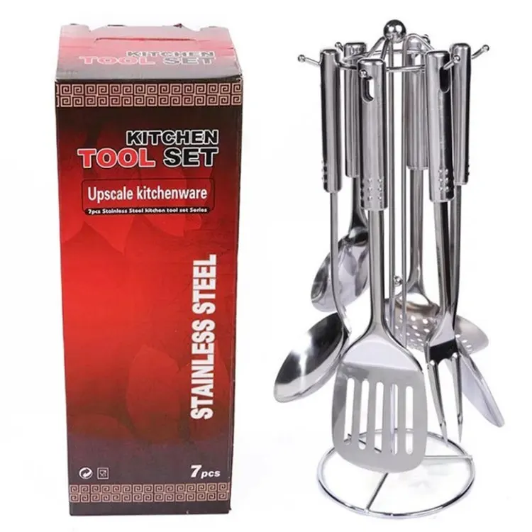 Stainless steel shovel Flat shovel thickened handle anti-scalding and heat-resistant kitchenware set seven-piece set