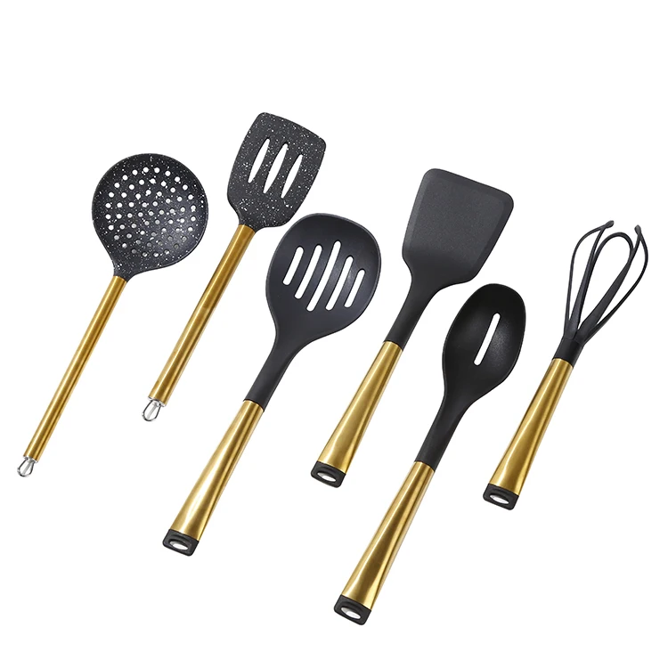 Rose Gold Kitchen Utensils Stainless Steel Copper Handle Cooking ...