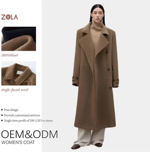 High Quality Women's Winter Long Wool Coat Casual Plain Dyed Button Decorated Loose Overcoat with Polyester Lining