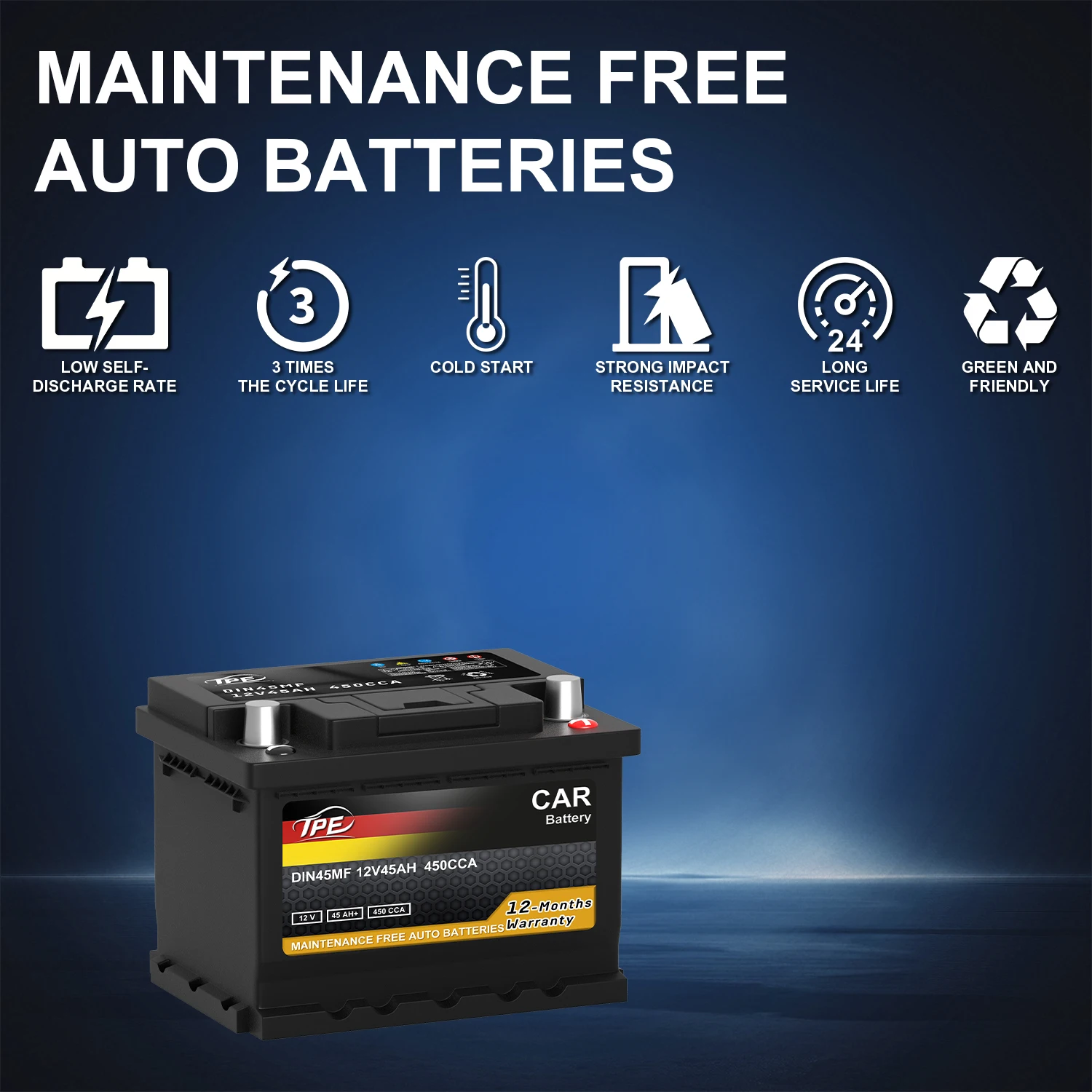 DIN45MF High-Performance Lead Acid Manufacturer-Free 12V45Ah Automobile Car Batteries from factory details