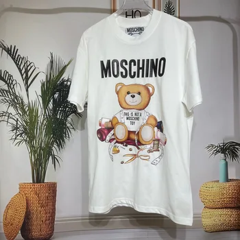 2024 hot sale mos summer bear short sleeve T-shirt men and women same style couple's chest bear letters