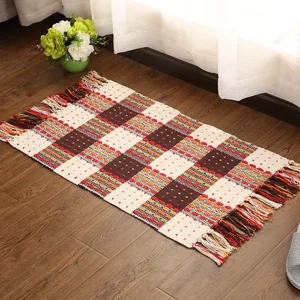 New Arrival Cotton Area Rug Hand-woven Geometric Print Boho Tassels Kitchen Rugs Washable Vintage Floor Carpet