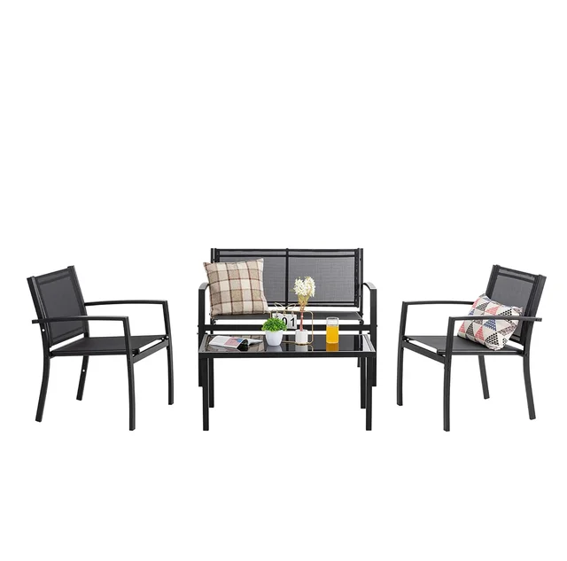 HOMECOME 4-Pieces Outdoor Garden Furniture Patio Conversation set,Textile Fabric Waterproof chair and Glass Table