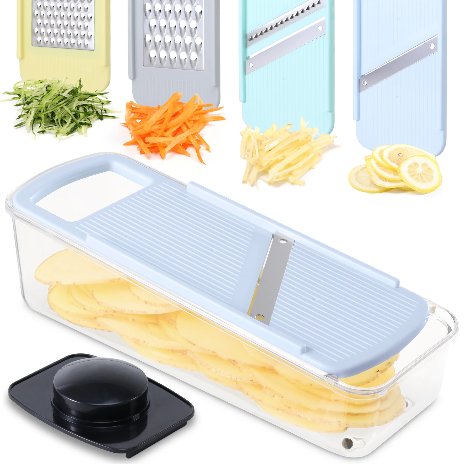 Kitchen Essentials 5 Blade Multi Function Vegetable Onion Slicer Set with Container Tomato Potato Shredder Cheese Grater Slicer