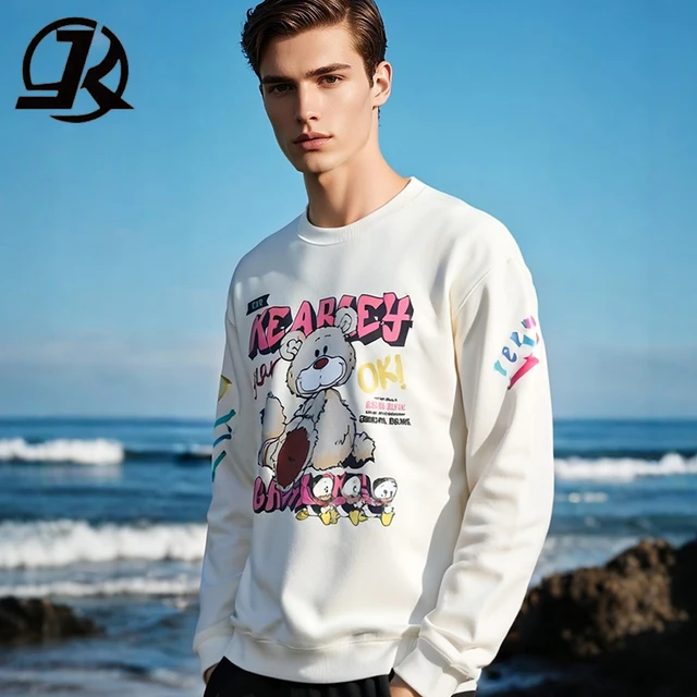 Customized Trendy on Street Printed Cotton Pickled Retro Sweatshirt Loose Oversized Washed with Puff Technique