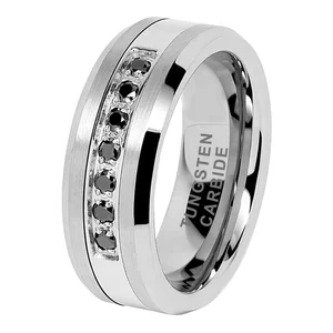 Coolstyle Jewelry 8mm Tungsten Ring for Men Women Engagement Promise Wedding Band Black Cubic Zircon Stone Inlay Comfort Fit