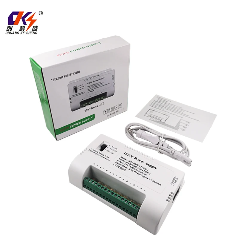 Hot Sale 8 Channel 96W 12V 8A Smps Cctv Ac Dc Plastic Switching Power Supply 12V/13.5V/15V Adjustable 8ch Psu for CCTV Camera