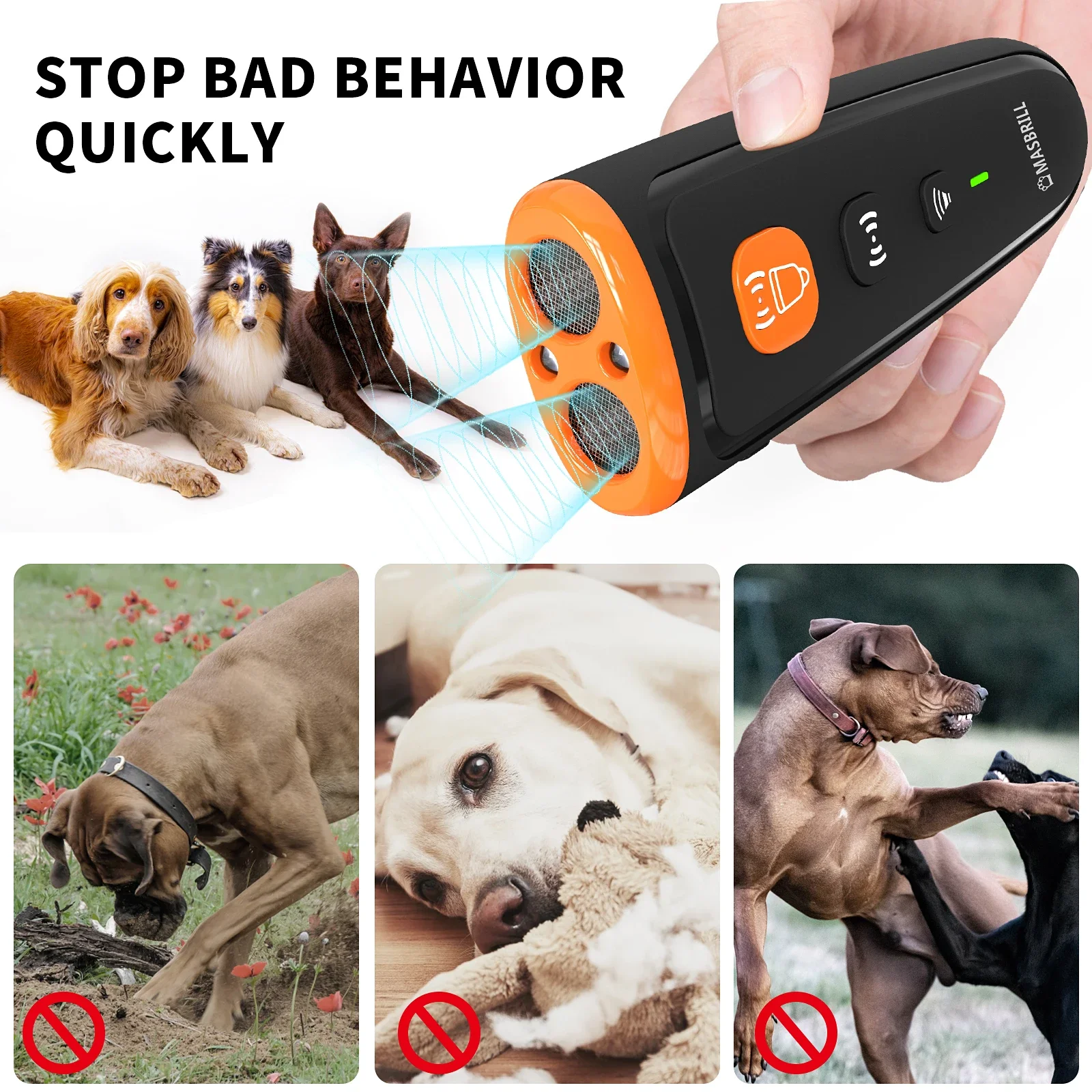 Safe Ultrasonic Anti Barking Device For Dogs Usb Rechargeable
