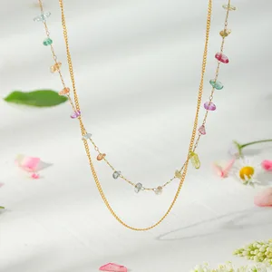 MW Bohemia Women's Trendy Stainless Steel 18K Gold Plated Fruit Quartz Chain Link Statement Layer Necklace Jewelry Parties