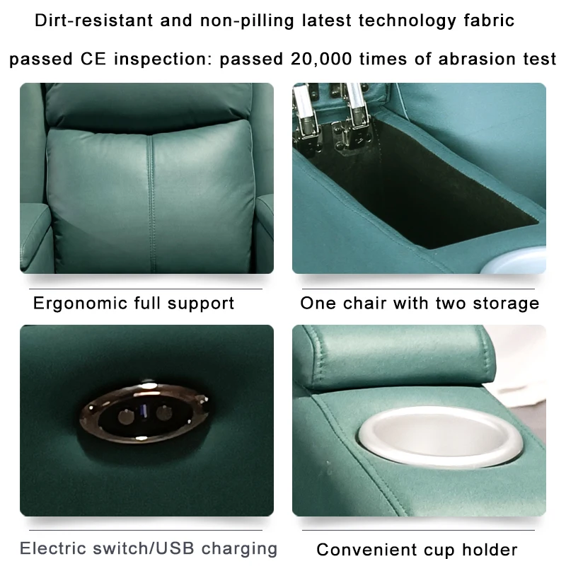 2022 Best Selling Leather/PU/Fabric Material Vintage Fabric Adjustable Single Manual Cinema Recliner Sofa Chair