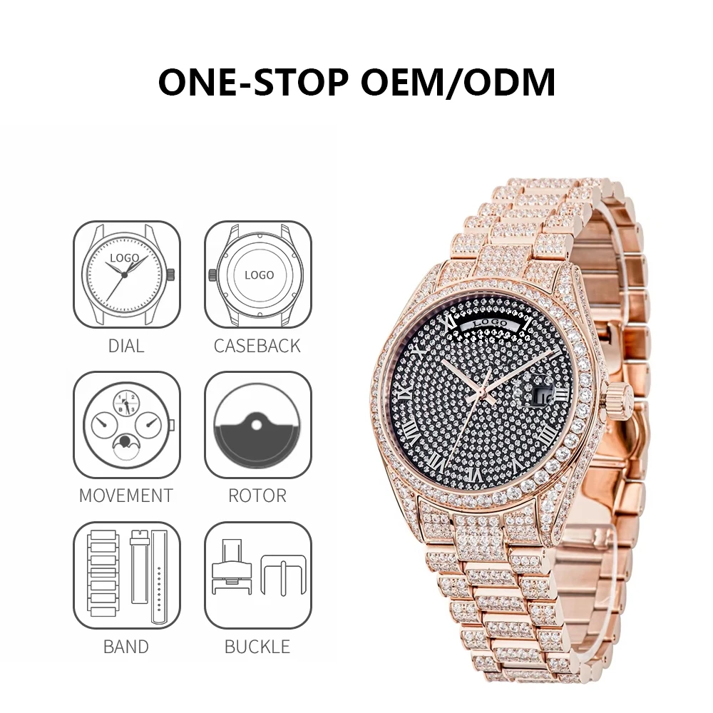 18K Gold Watch Luxury Business Men Watch CNC CZ Diamonds Iced Out Watches ODM OEM