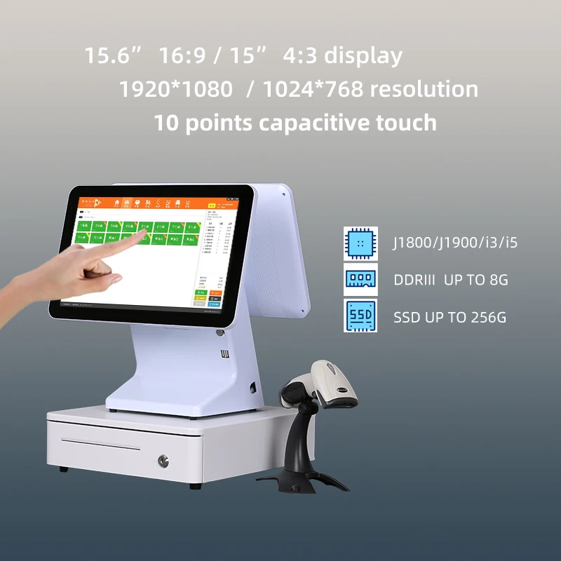 Jesen Pos 一体式 POS 机收银机，15.6 英寸防刮电容式触摸屏，兼容任何 POS 软件| Alibaba.com