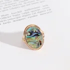 Vintage Style Hot Selling 24K Gold Plating Gold Geometric Abalone Band Rings Oval Abalone Rings