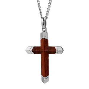 TIZTI Pendant Custom Bubinga Wood Grain Stainless Steel Cross Pendant Necklace Jewelry Men