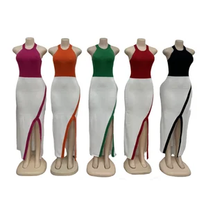 New Summer Elegant Women Dress Sexy Multicolor Split Knitted Dress Casual Tight Mini Dress