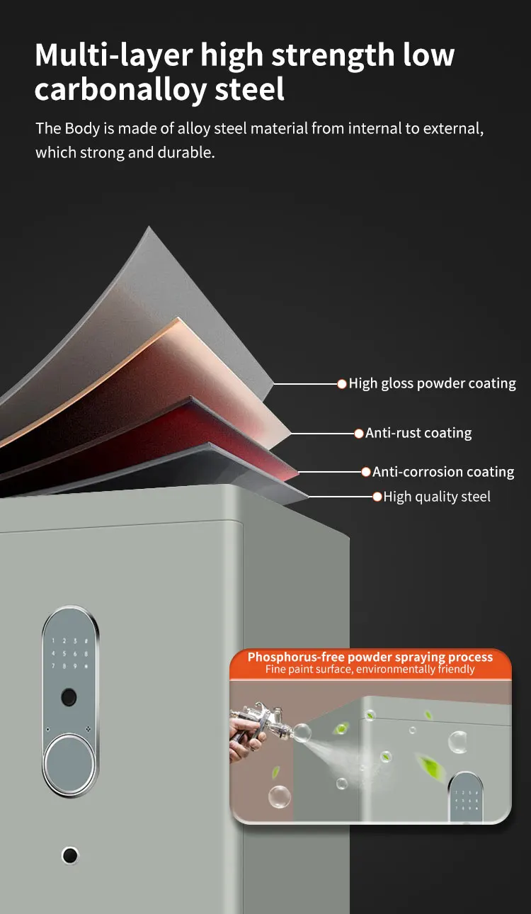 CEQSAFE High Quality Intelligent Fingerprint Wall-Mounted TUYA APP WIFI Safe Cabinet with Key Lock details
