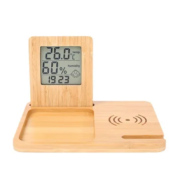 Wholesale Digital Electronic Modern Design Wireless Charging Desk & Table Wooden Alarm Clocks With humidity Temperature