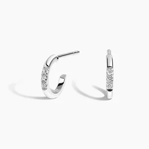 Rhodium Plate Huggie Earrings in Silver with Pave Zircon
