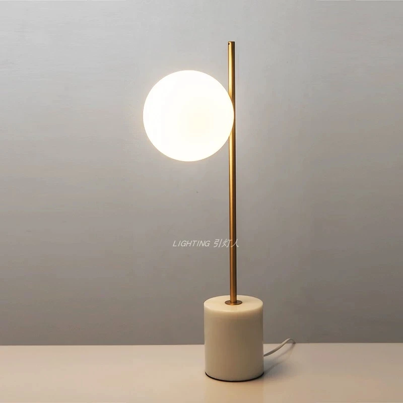 Simig Lighting Simple Modern Tischlampe White Marble Base Frosted Glass Ball Shade Bed Side Table Desk Lamp
