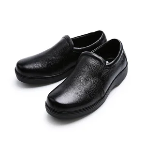 2602 Black Men's  Shoes Working  Leather Anti-slip Chef Shoes for Kitchen