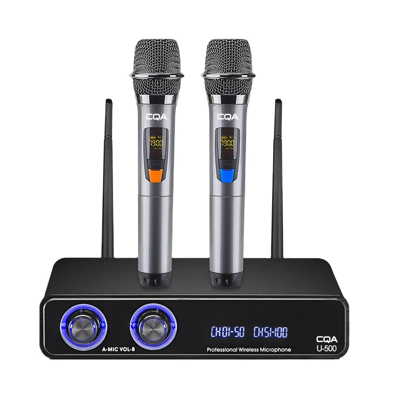CQA UHF Dual Channel Professional Handheld Wireless Microphone for Karaoke