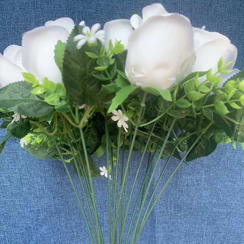 18 Heads Artificial Roses Flowers Bunch For Wedding Decoration