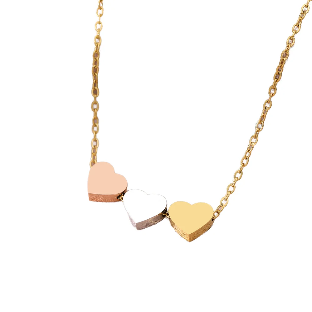 Cute Classic Women's Stainless Steel Heart Pendant Necklace 18K Gold/Silver/Rose Gold Plating Collarbone Link Chain-Girls' Gift