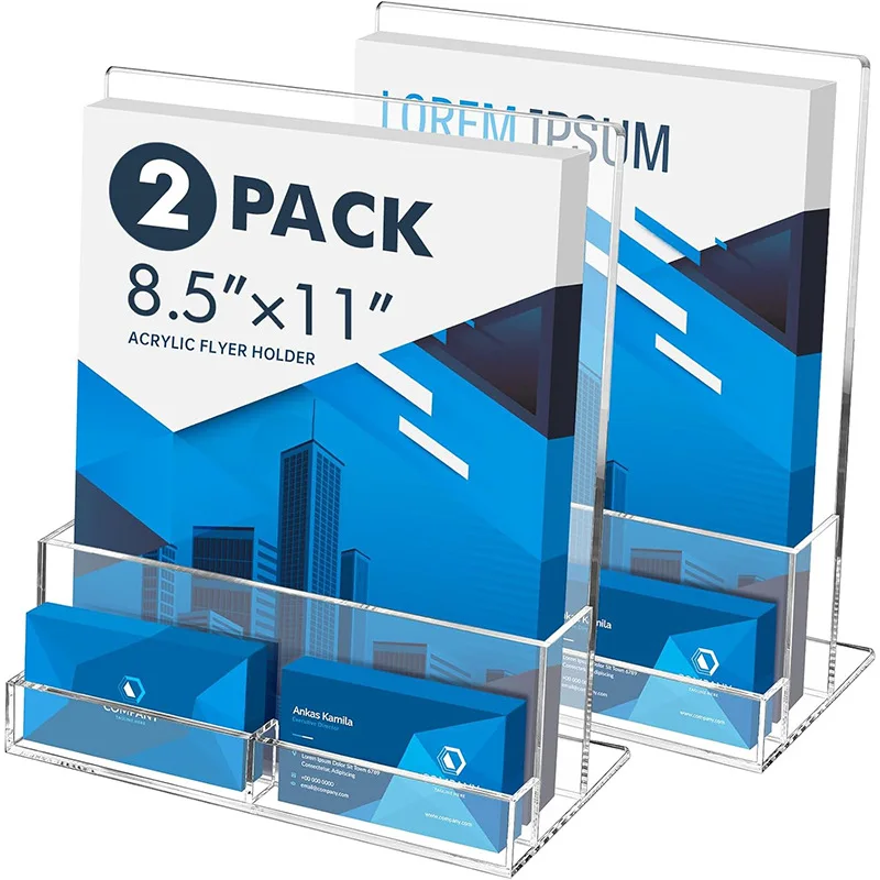 Factory Clear Desktop Countertop Flyer Display Stand Acrylic Brochure Holder Pamphlet Holders with Business Card Storage