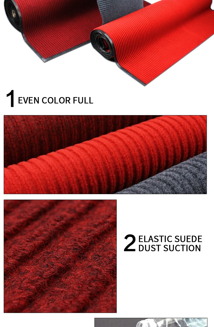 Red Cutting Doorways Corridors Pvc Areas Double Stripe Dust Removal Rug
